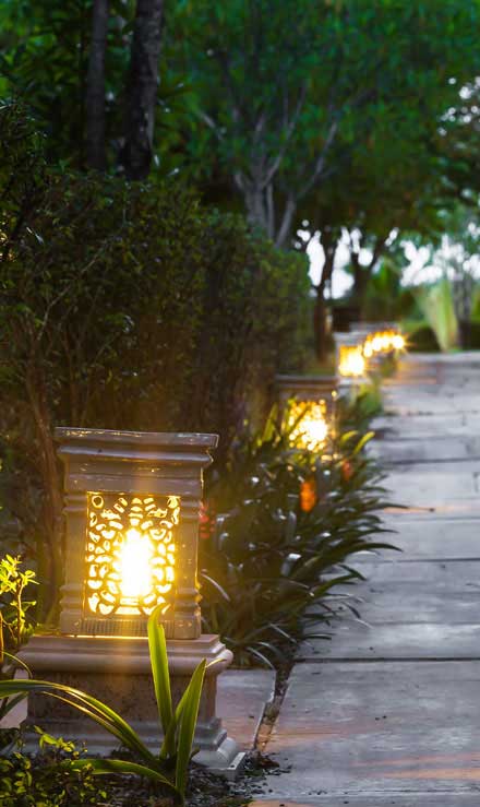 Stone walkway with light