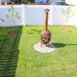 Backyard sod replacement and fireplace